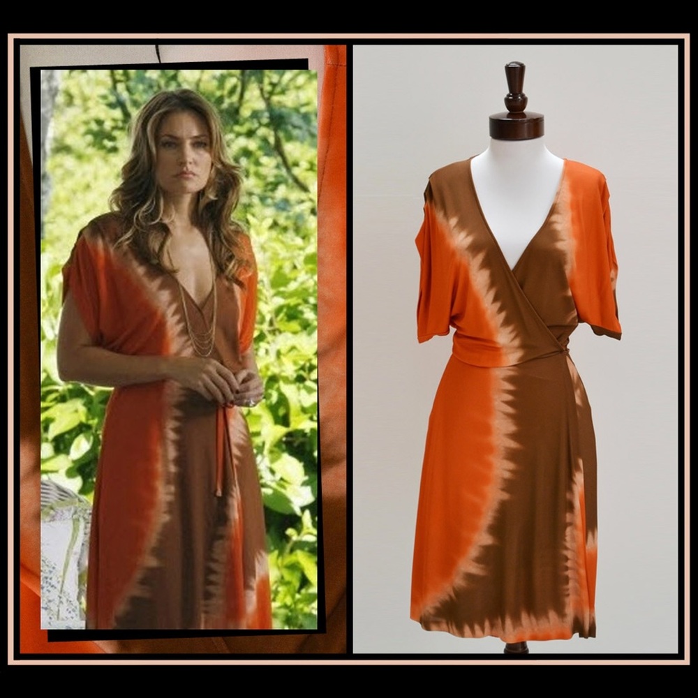 DVF Pelego Tie-Dye Wrap Dress, Orange/Brown